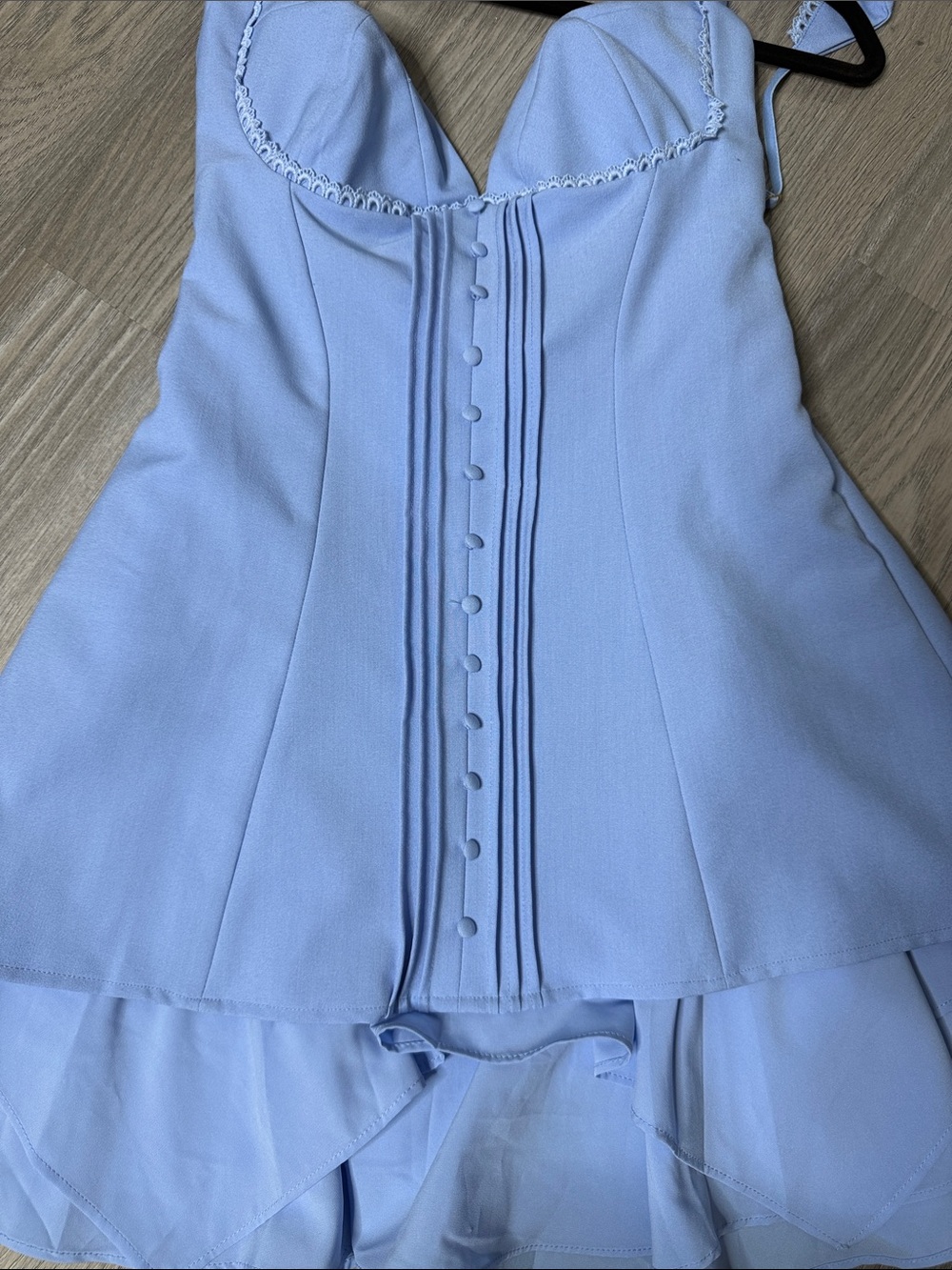 Oh Polly Light Blue Bustier Mini Dress with Layered Hem - Picture 2 of 5